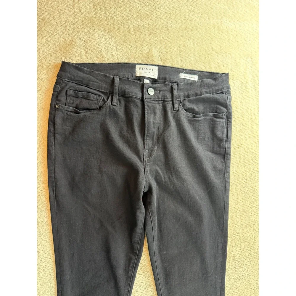 Frame Denim Le Skinny Raw Hem Jeans Film Noir Black LSJRS403 Size 32 - Picture 4 of 15